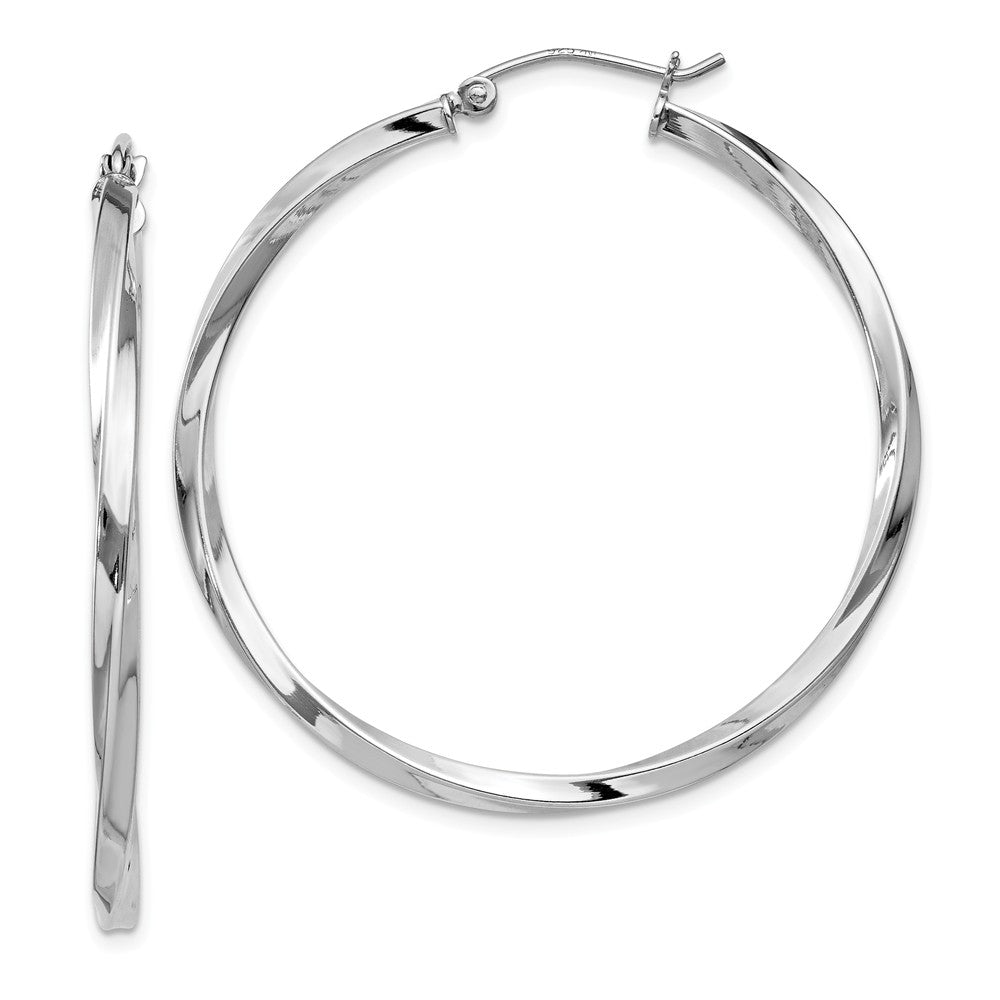 Stella Silver 925 Sterling Silver Rhodium-plated Twisted Hoop Earrings, 42mm x 40mm