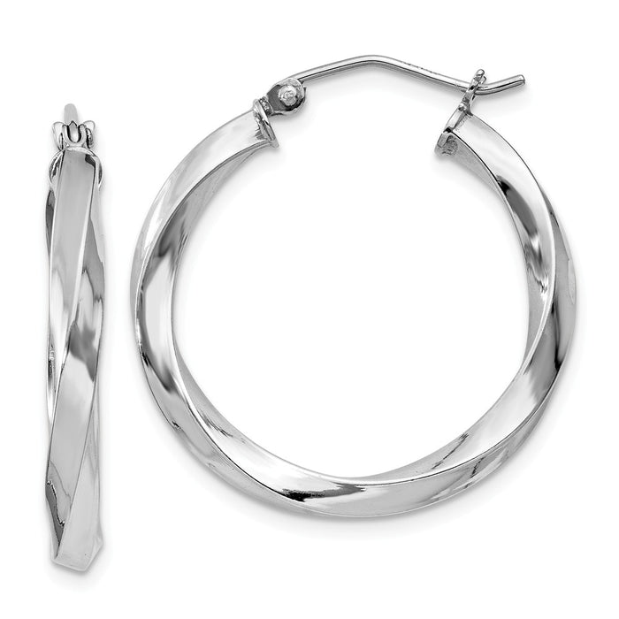 Stella Silver 925 Sterling Silver Rhodium-plated 3.00mm Twisted Hoop Earrings, 28mm x 25mm