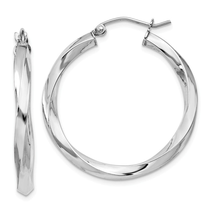 Stella Silver 925 Sterling Silver Rhodium-plated 3.00mm Twisted Hoop Earrings, 32mm x 29mm