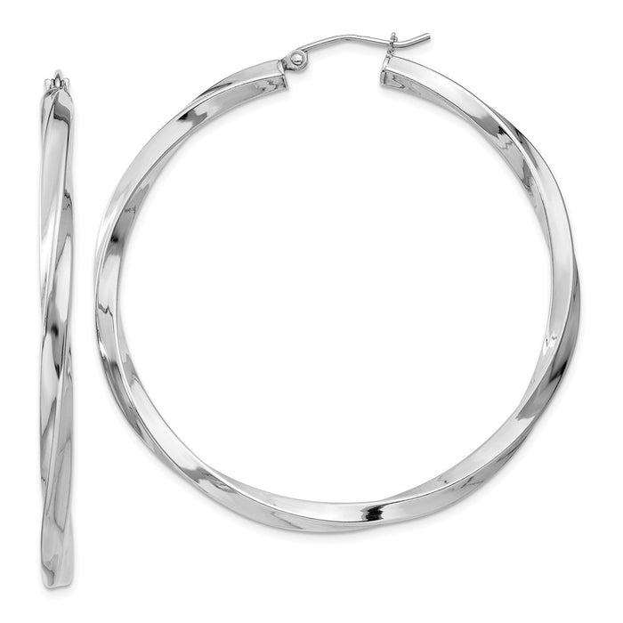 Stella Silver 925 Sterling Silver Rhodium-plated 3mm Polished Twisted Hoop Earrings, 52mm x 50mm