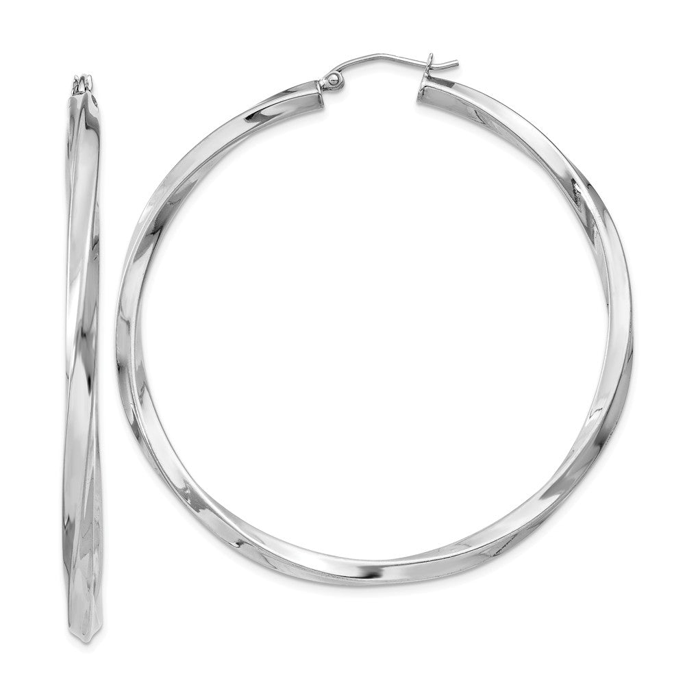 Stella Silver 925 Sterling Silver Rhodium-plated 3mm Polished Twisted Hoop Earrings, 57mm x 55mm