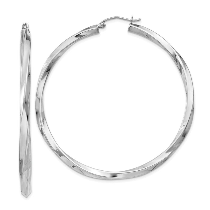 Stella Silver 925 Sterling Silver Rhodium-plated 3mm Polished Twisted Hoop Earrings, 57mm x 55mm