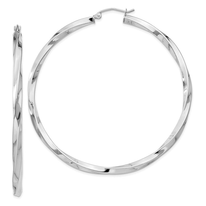 Stella Silver 925 Sterling Silver Rhodium-plated 3mm Polished Twisted Hoop Earrings, 62mm x 60mm