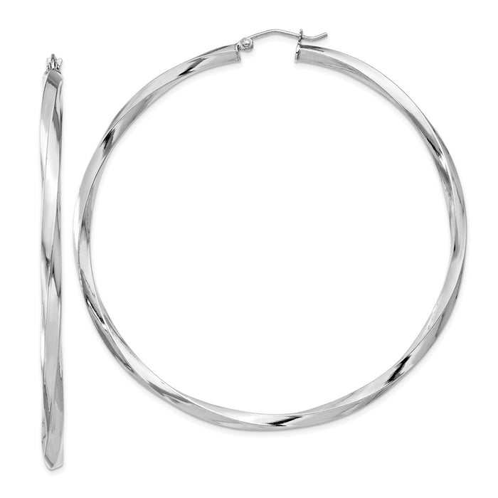 Stella Silver 925 Sterling Silver Rhodium-plated 3mm Polished Twisted Hoop Earrings, 67mm x 65mm