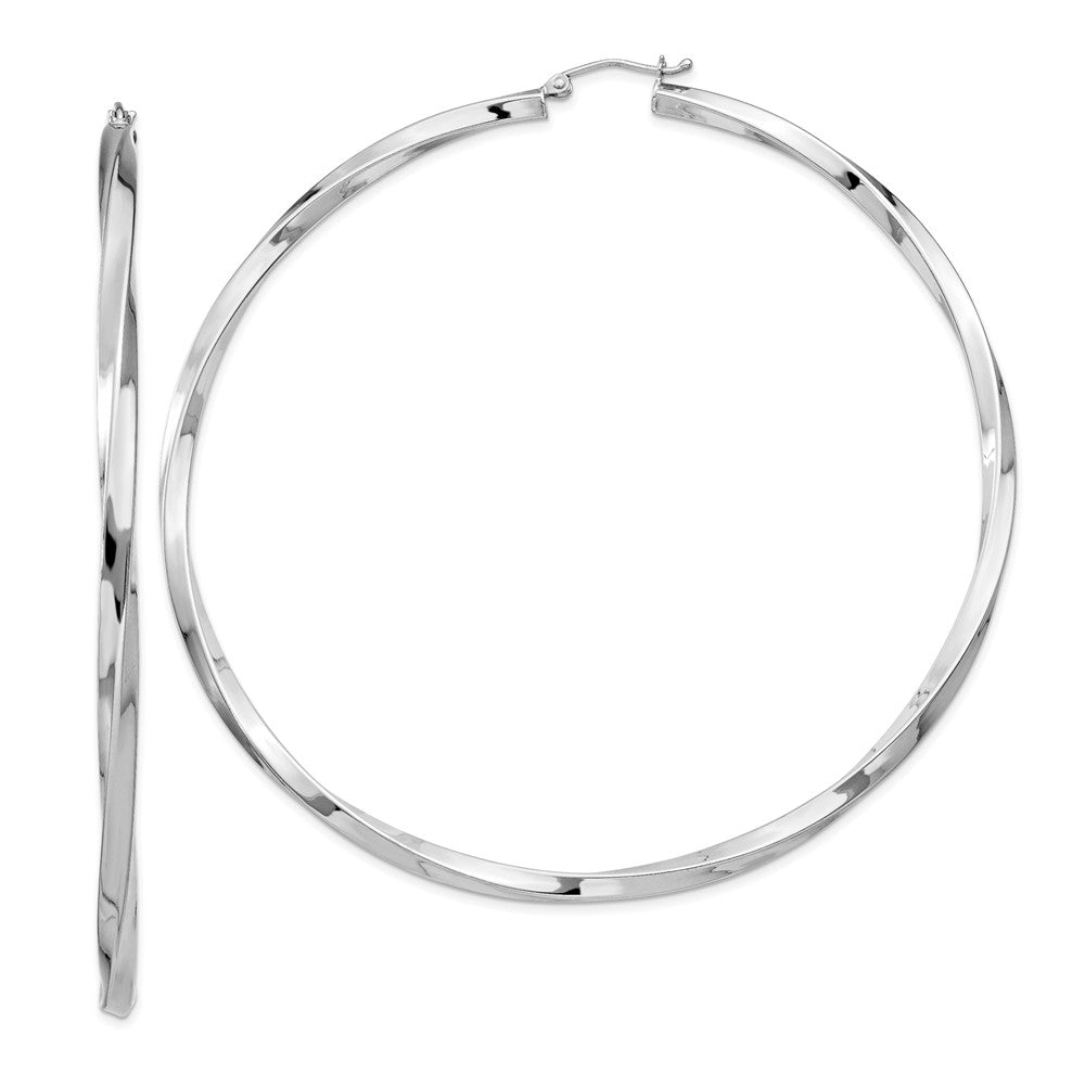 Stella Silver 925 Sterling Silver Rhodium-plated Twisted Hoop Earrings, 83mm x 81mm