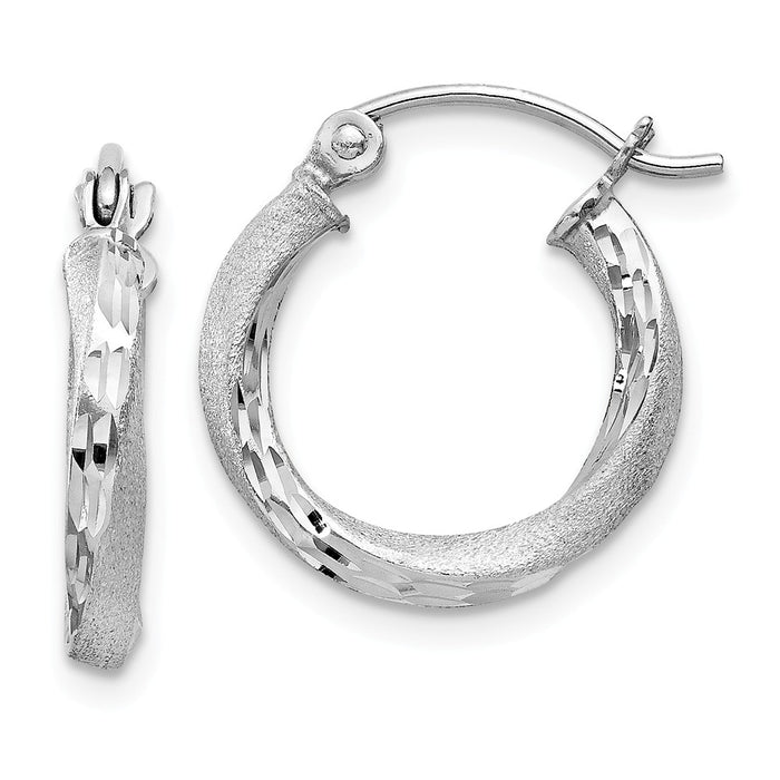 Stella Silver 925 Sterling Silver Rhodium-plated Satin Finished Diamond-Cut Twisted Hoop Earrings, 17mm x 15mm