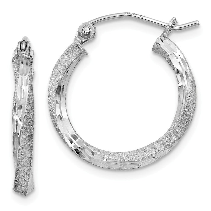 Stella Silver 925 Sterling Silver Rhodium-plated Satin Finish Diamond-Cut Hoop Earrings, 21mm x 20mm