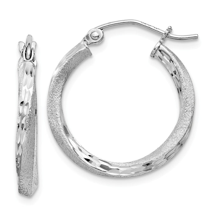 Stella Silver 925 Sterling Silver Rhodium-plated Satin & Diamond-cut Twist Hoop Earrings, 23mm x 20mm