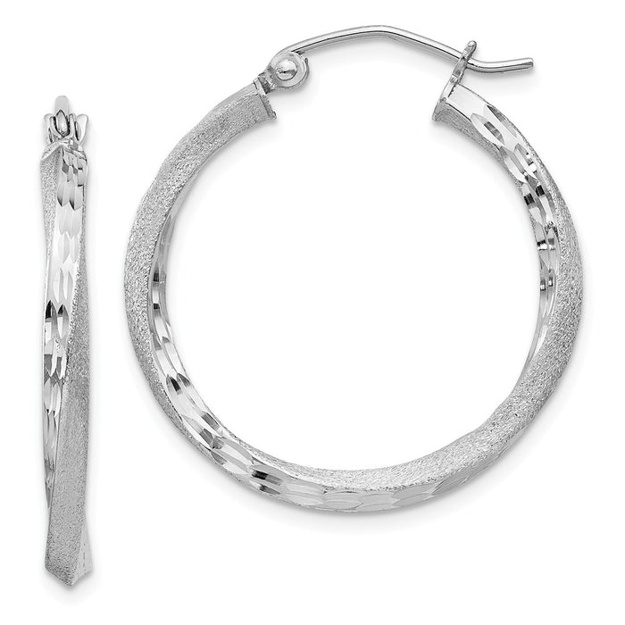 Stella Silver 925 Sterling Silver Rhodium-plated Satin & Diamond-Cut Twist Hoop Earrings, 27mm x 25mm