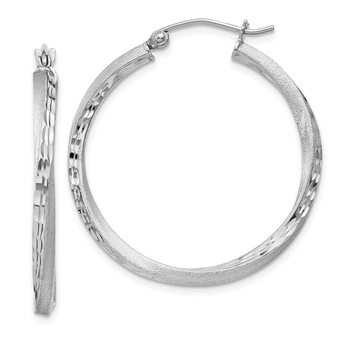 Stella Silver 925 Sterling Silver Rhodium-plated Satin & Diamond-cut Twist Hoop Earrings, 32mm x 30mm