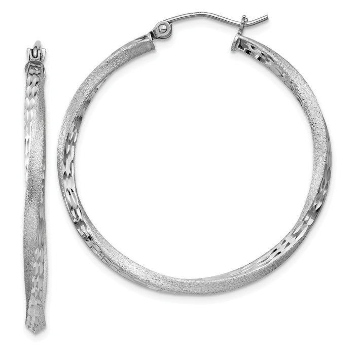 Stella Silver 925 Sterling Silver Rhodium-plated Satin & Diamond-cut Twist Hoop Earrings, 37mm x 35mm