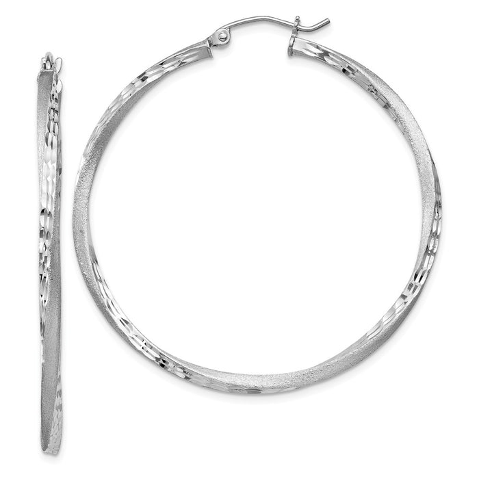 Stella Silver 925 Sterling Silver Rhodium-plated Satin & Diamond-cut Twist Hoop Earrings, 48mm x 45mm