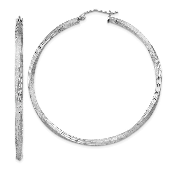 Stella Silver 925 Sterling Silver Rhodium-plated Satin & Diamond-cut Twist Hoop Earrings, 52mm x 50mm