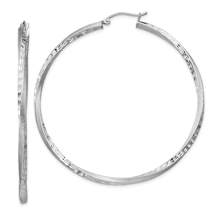 Stella Silver 925 Sterling Silver Rhodium-plated Satin & Diamond-cut Twist Hoop Earrings, 58mm x 56mm