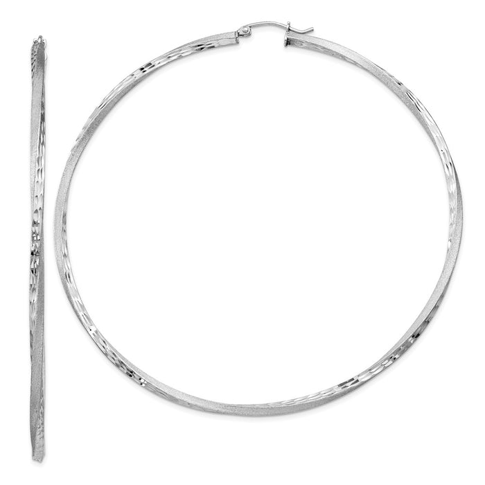 Stella Silver 925 Sterling Silver Rhodium-plated Satin Finished Diamond-Cut Twisted Hoop Earrings, 82mm x 80mm