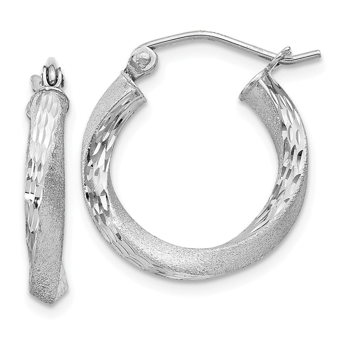 Stella Silver 925 Sterling Silver Rhodium-plated Satin Finished Diamond-Cut Twisted Hoop Earrings, 13mm x 12mm