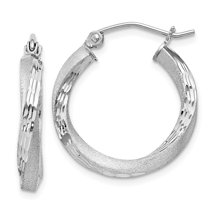 Stella Silver 925 Sterling Silver Rhodium-plated Satin Finished Diamond-Cut Twisted Hoop Earrings, 22mm x 21mm