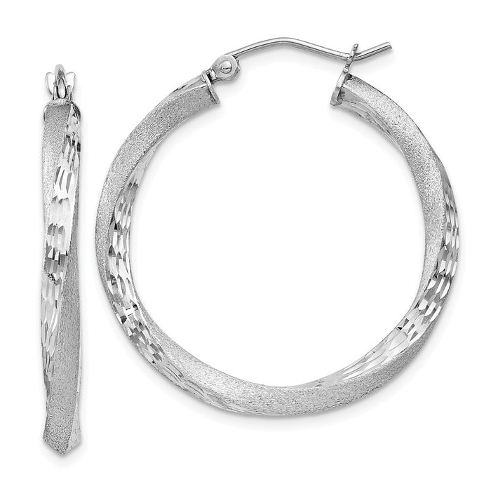Stella Silver 925 Sterling Silver Rhodium-plated 3.00mm Polished & Satin Diamond-Cut Twisted Hoop Earrings, 31mm x 29mm