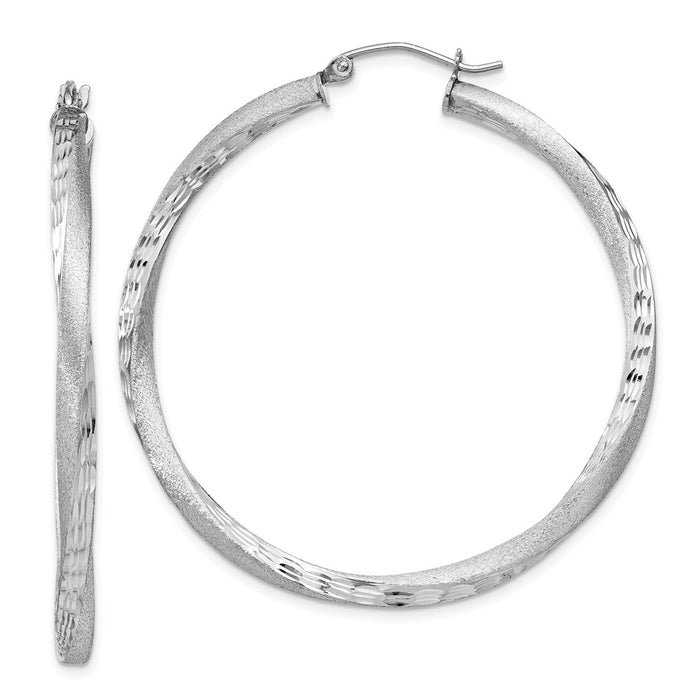 Stella Silver 925 Sterling Silver Rhodium-plated 3.00mm Polished & Satin Diamond-Cut Twisted Hoop Earrings, 47mm x 45mm