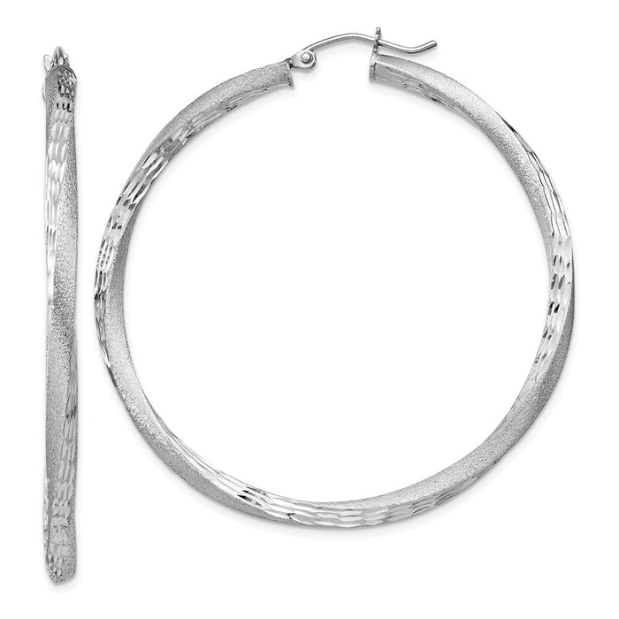Stella Silver 925 Sterling Silver Rhodium-plated 3.00mm Polished & Satin Diamond-Cut Twisted Hoop Earrings, 52mm x 50mm