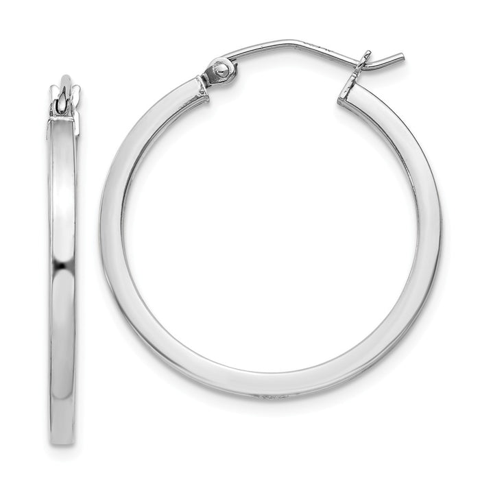 Stella Silver 925 Sterling Silver Rhodium-plated 2mm Square Tube Hoop Earrings, 27mm x 25mm