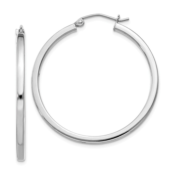 Stella Silver 925 Sterling Silver Rhodium-plated 2mm Square Tube Hoop Earrings, 38mm x 36mm
