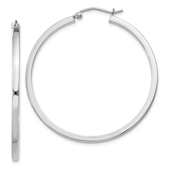 Stella Silver 925 Sterling Silver Rhodium-plated 2mm Square Tube Hoop Earrings, 41mm x 39mm