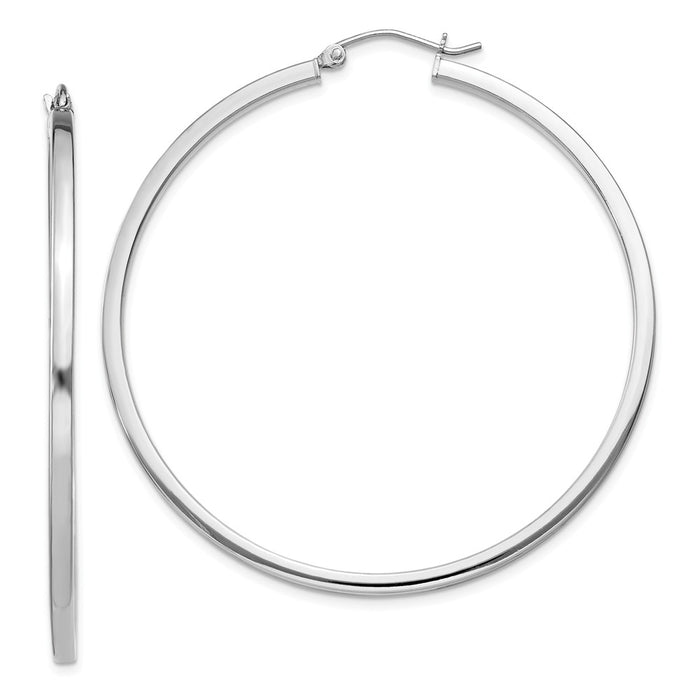 Stella Silver 925 Sterling Silver Rhodium-plated 2mm Square Tube Hoop Earrings, 52mm x 50mm