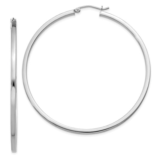 Stella Silver 925 Sterling Silver Rhodium-plated 2mm Square Tube Hoop Earrings, 57mm x 55mm
