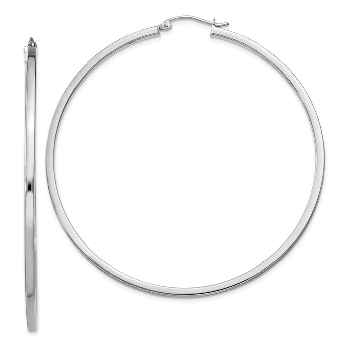 Stella Silver 925 Sterling Silver Rhodium-plated 2mm Square Tube Hoop Earrings, 62mm x 60mm
