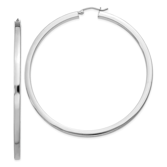 Stella Silver 925 Sterling Silver Rhodium-plated 2mm Square Tube Hoop Earrings, 67mm x 65mm
