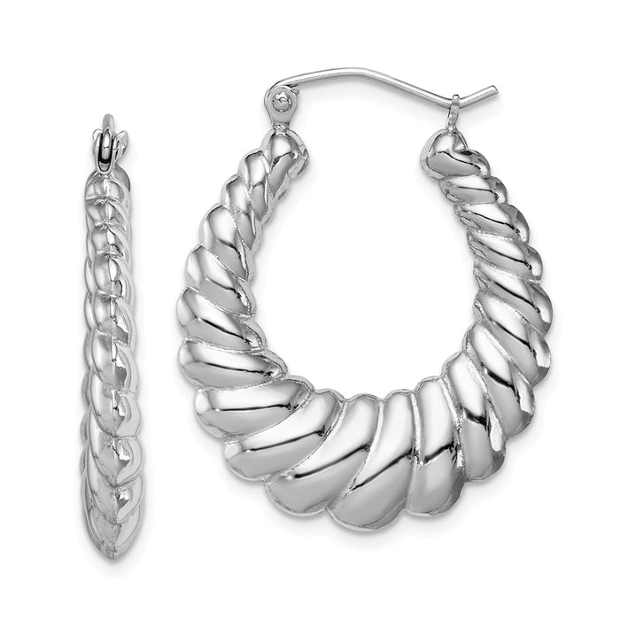 Stella Silver 925 Sterling Silver Rhodium-plated Shrimp Hoop Earrings, 30mm x 25mm
