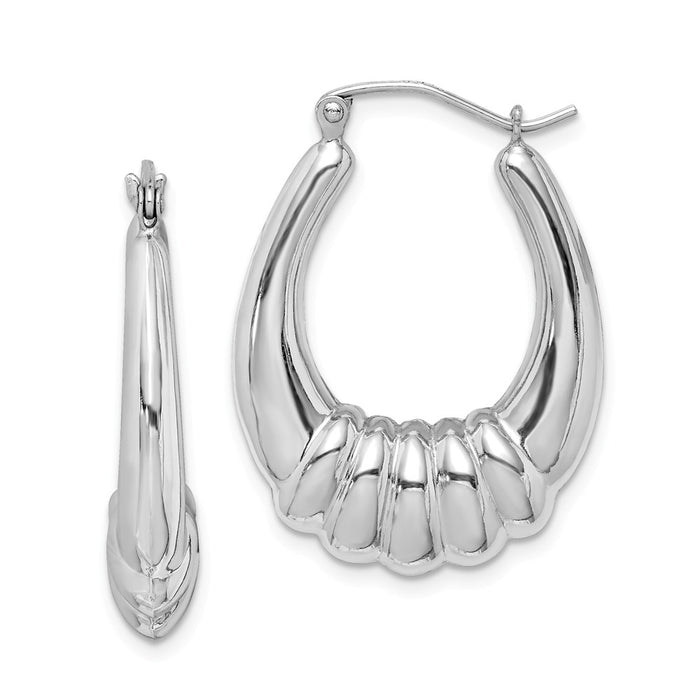 Stella Silver 925 Sterling Silver Rhodium-plated Fancy Hoop Earrings, 29mm x 22mm