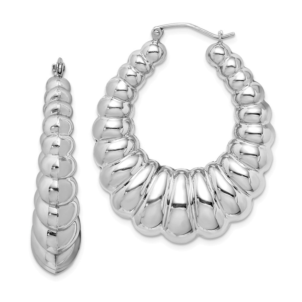 Stella Silver 925 Sterling Silver Rhodium-plated Fancy Hoop Earrings, 41mm x 34mm