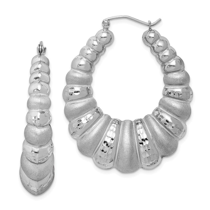 Stella Silver 925 Sterling Silver Rhodium-plated Shrimp Hoop Earrings, 41mm x 33mm