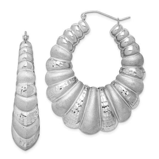 Stella Silver 925 Sterling Silver Rhodium-plated Shrimp Hoop Earrings, 49mm x 39mm