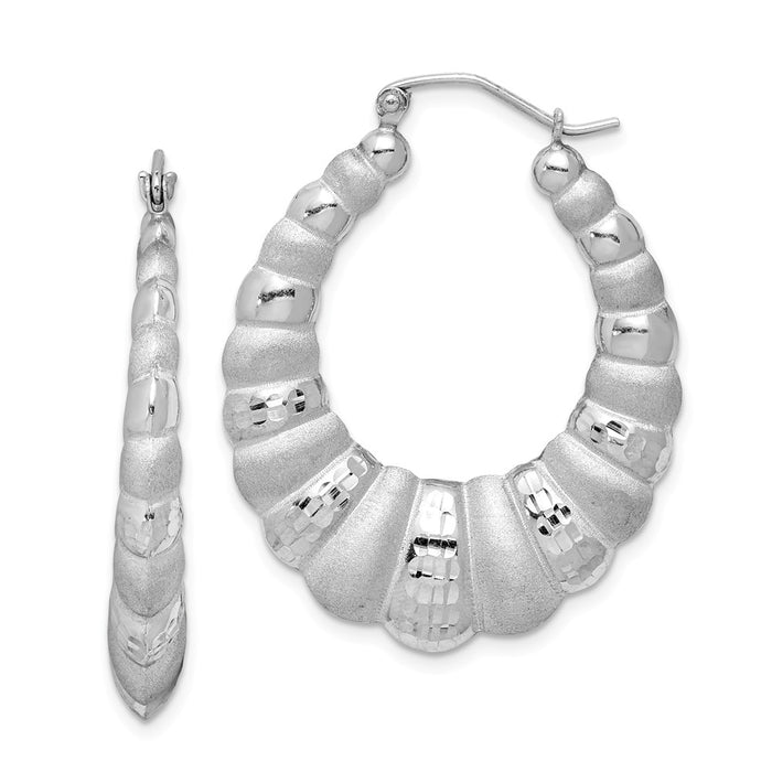 Stella Silver 925 Sterling Silver Rhodium-plated Diamond-Cut Scalloped Hoop Earring, 37mm x 29mm