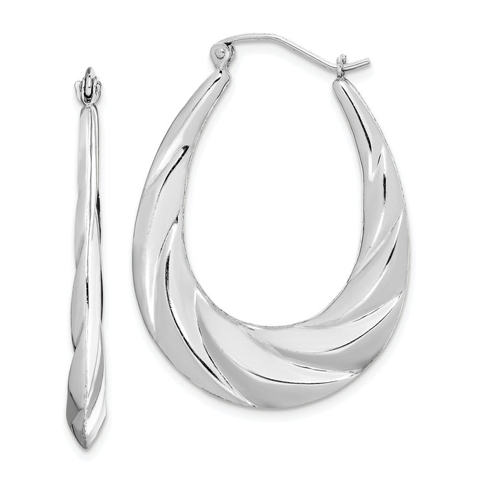 Stella Silver 925 Sterling Silver Rhodium-plated Twisted Scalloped Hoop Earrings, 32mm x 28mm