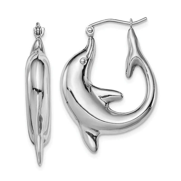 Stella Silver 925 Sterling Silver Rhodium-plated Dolphin Hoop Earrings, 32mm x 23mm
