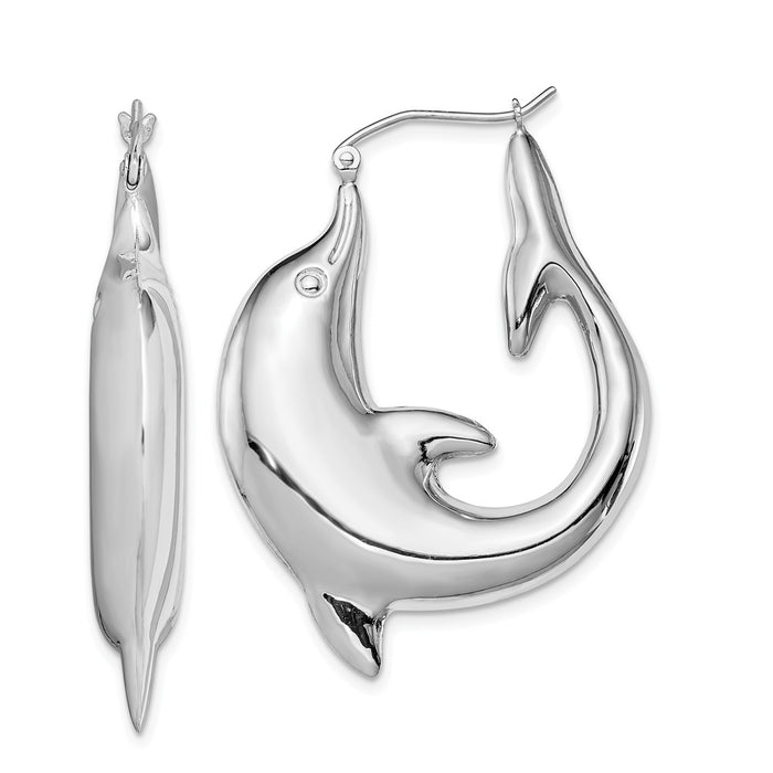 Stella Silver 925 Sterling Silver Rhodium-plated Dolphin Hoop Earrings, 41mm x 31mm