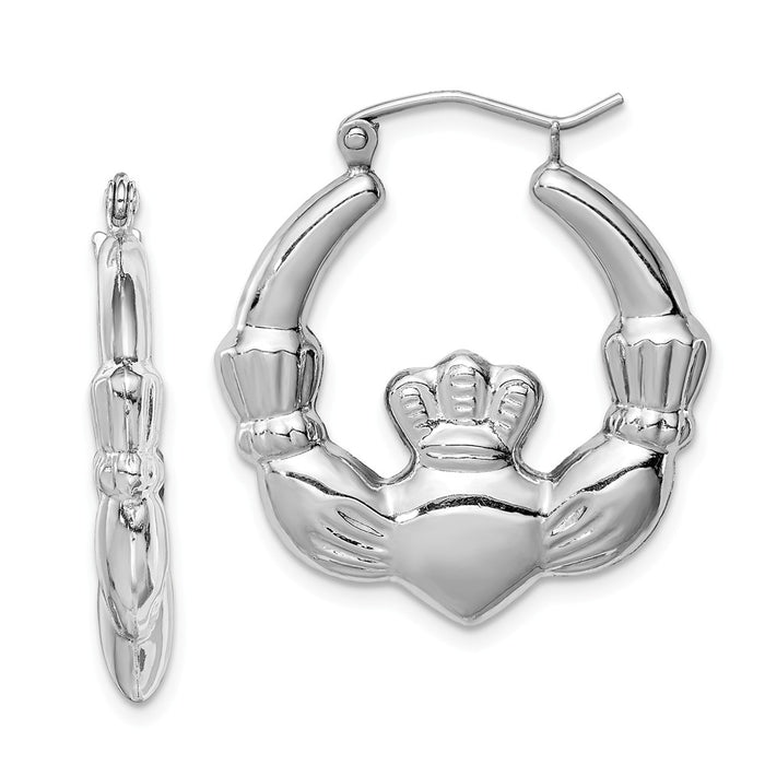 Stella Silver 925 Sterling Silver Rhodium-plated Polished Claddagh Hoop Earrings, 27mm x 25mm