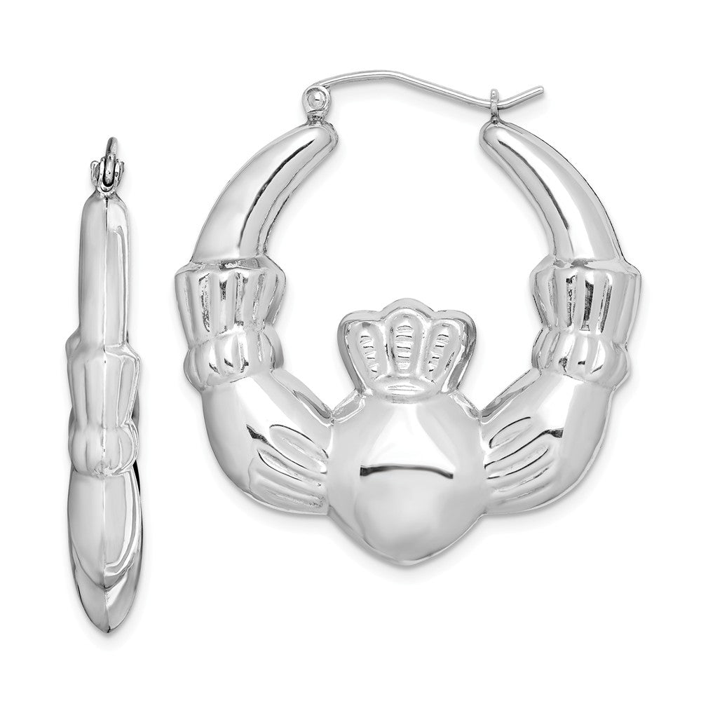 Stella Silver 925 Sterling Silver Rhodium-plated Claddagh Hoop Earrings, 35mm x 34mm