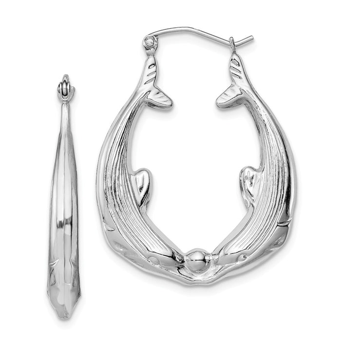 Stella Silver 925 Sterling Silver Rhodium-plated Dolphin Hoop Earrings, 35mm x 25mm