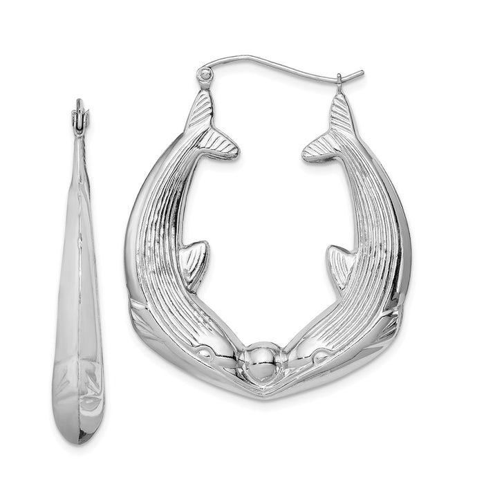 Stella Silver 925 Sterling Silver Rhodium-plated Dolphin Hoop Earrings, 40mm x 33mm