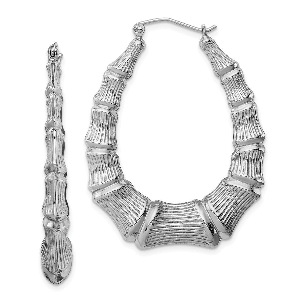 Stella Silver 925 Sterling Silver Rhodium-plated Oval Bamboo Hoop Earrings, 42mm x 33mm