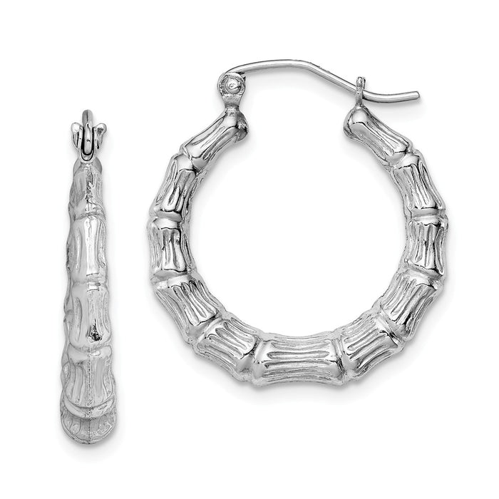 Stella Silver 925 Sterling Silver Rhodium-plated Bamboo Hoop Earrings, 25mm x 22mm