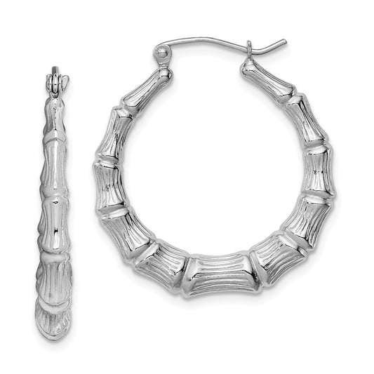 Stella Silver 925 Sterling Silver Rhodium-plated Bamboo Hoop Earrings, 29mm x 27mm