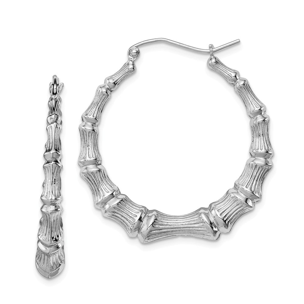 Stella Silver 925 Sterling Silver Rhodium-plated Bamboo Hoop Earrings, 35mm x 35mm