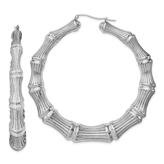 Stella Silver 925 Sterling Silver Rhodium-plated Bamboo Hoop Earrings, 75mm x 70mm