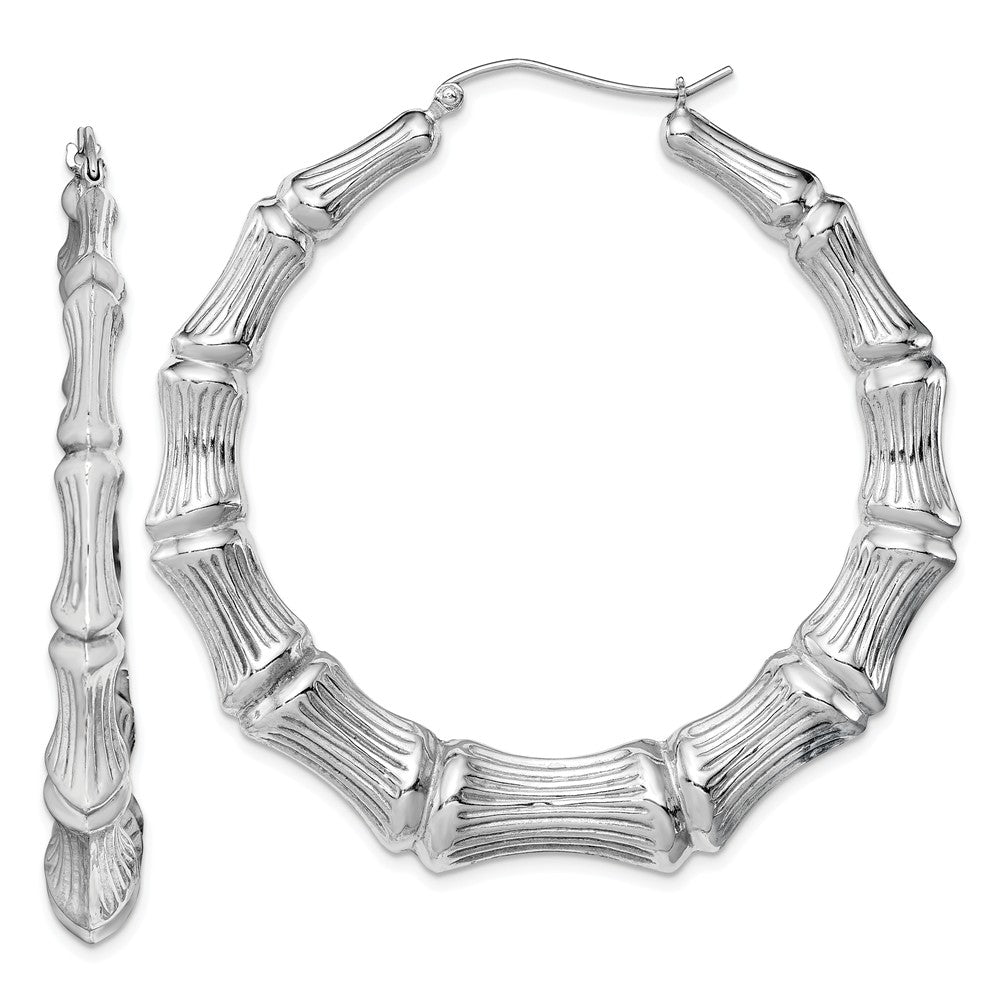 Stella Silver 925 Sterling Silver Rhodium-plated Bamboo Hoop Earrings, 58mm x 57mm